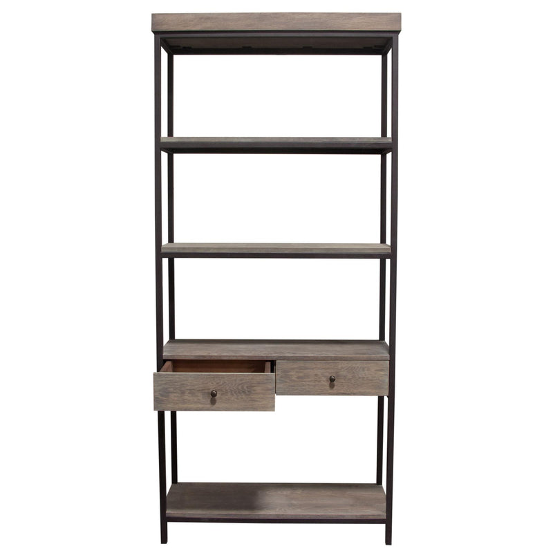 Sequoia 87" 2-Drawered Shelf Unit in Grey Oak Finish with Iron Frame by Diamond Sofa - R&R Furniture Gallery (Fountain Valley, CA)