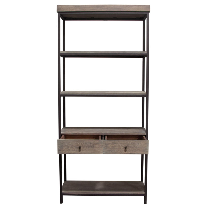 Sequoia 87" 2-Drawered Shelf Unit in Grey Oak Finish with Iron Frame by Diamond Sofa - R&R Furniture Gallery (Fountain Valley, CA)