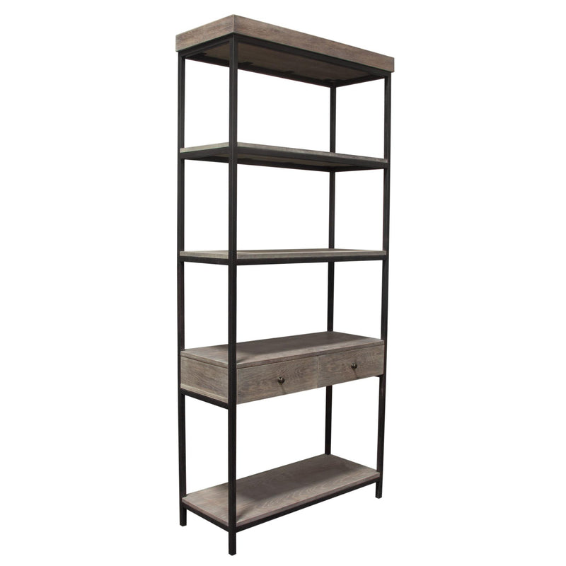 Sequoia 87" 2-Drawered Shelf Unit in Grey Oak Finish with Iron Frame by Diamond Sofa - R&R Furniture Gallery (Fountain Valley, CA)