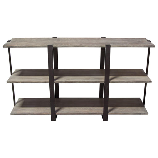 Sherman 59" 3-Tiered Shelf Unit in Grey Oak Finish with Iron Supports by Diamond Sofa - R&R Furniture Gallery (Fountain Valley, CA)