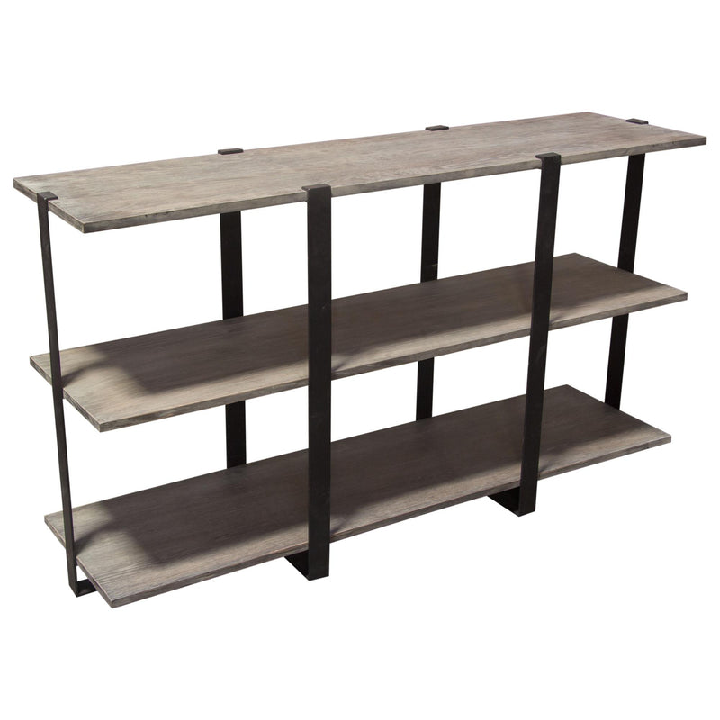 Sherman 59" 3-Tiered Shelf Unit in Grey Oak Finish with Iron Supports by Diamond Sofa - R&R Furniture Gallery (Fountain Valley, CA)
