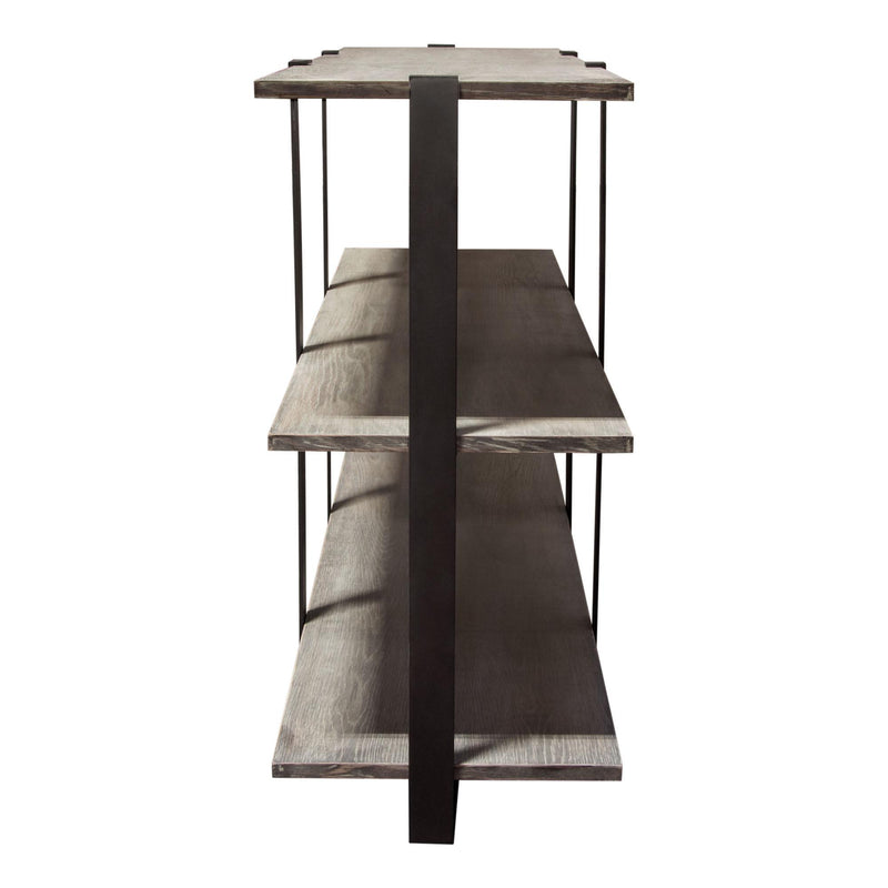 Sherman 59" 3-Tiered Shelf Unit in Grey Oak Finish with Iron Supports by Diamond Sofa - R&R Furniture Gallery (Fountain Valley, CA)