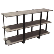 Sherman 59" 3-Tiered Shelf Unit in Grey Oak Finish with Iron Supports by Diamond Sofa - R&R Furniture Gallery (Fountain Valley, CA)