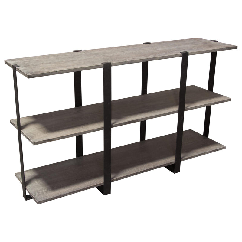 Sherman 59" 3-Tiered Shelf Unit in Grey Oak Finish with Iron Supports by Diamond Sofa - R&R Furniture Gallery (Fountain Valley, CA)