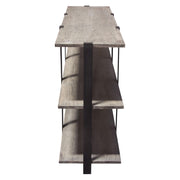 Sherman 59" 3-Tiered Shelf Unit in Grey Oak Finish with Iron Supports by Diamond Sofa - R&R Furniture Gallery (Fountain Valley, CA)