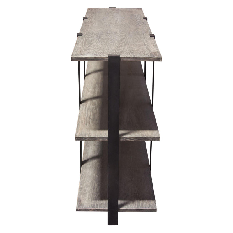 Sherman 59" 3-Tiered Shelf Unit in Grey Oak Finish with Iron Supports by Diamond Sofa - R&R Furniture Gallery (Fountain Valley, CA)