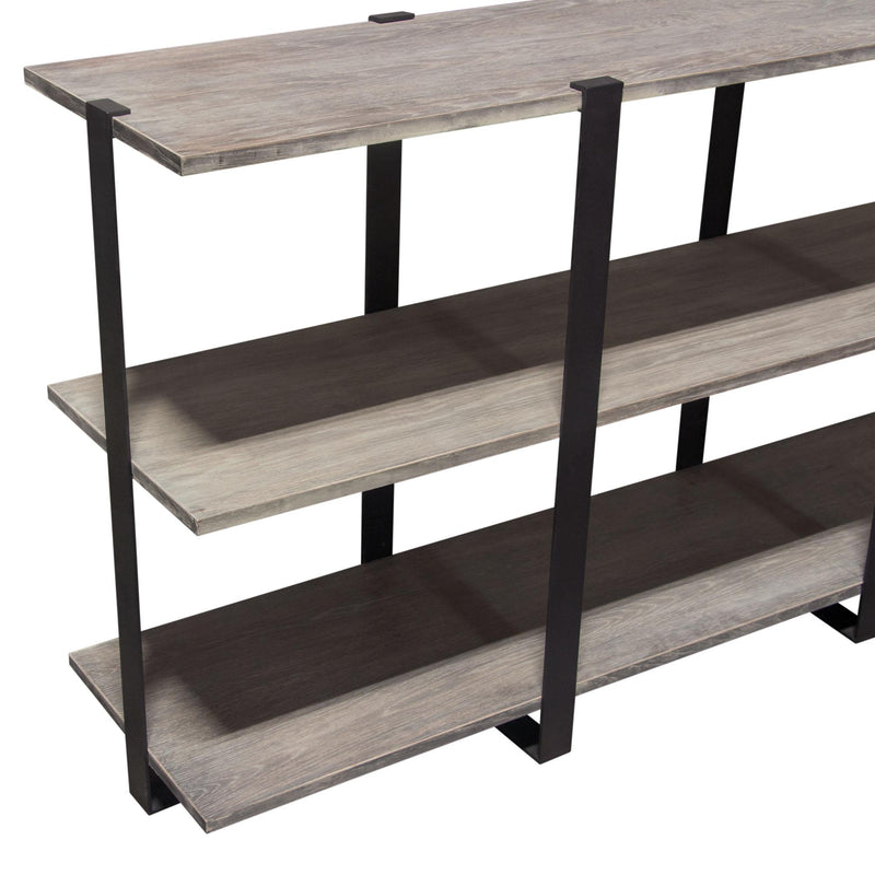 Sherman 59" 3-Tiered Shelf Unit in Grey Oak Finish with Iron Supports by Diamond Sofa - R&R Furniture Gallery (Fountain Valley, CA)