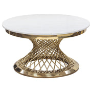 Solstice 35" Round Cocktail Table with Genuine Marble Top and Polished Gold Spiral Spoked Base by Diamond Sofa - R&R Furniture Gallery (Fountain Valley, CA)