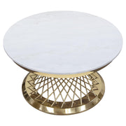 Solstice 35" Round Cocktail Table with Genuine Marble Top and Polished Gold Spiral Spoked Base by Diamond Sofa - R&R Furniture Gallery (Fountain Valley, CA)