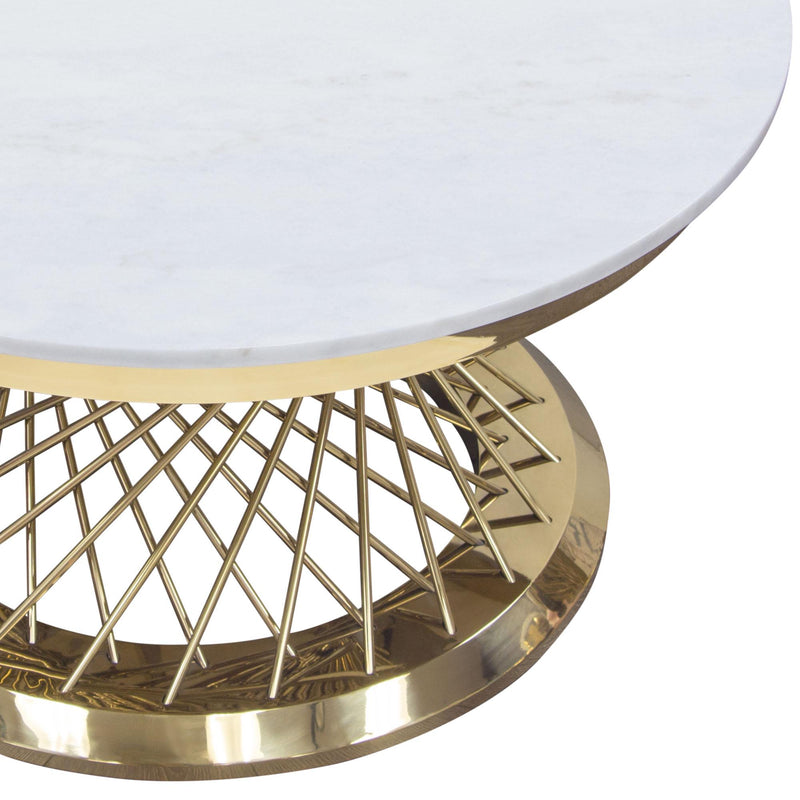 Solstice 35" Round Cocktail Table with Genuine Marble Top and Polished Gold Spiral Spoked Base by Diamond Sofa - R&R Furniture Gallery (Fountain Valley, CA)