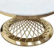 Solstice 35" Round Cocktail Table with Genuine Marble Top and Polished Gold Spiral Spoked Base by Diamond Sofa - R&R Furniture Gallery (Fountain Valley, CA)
