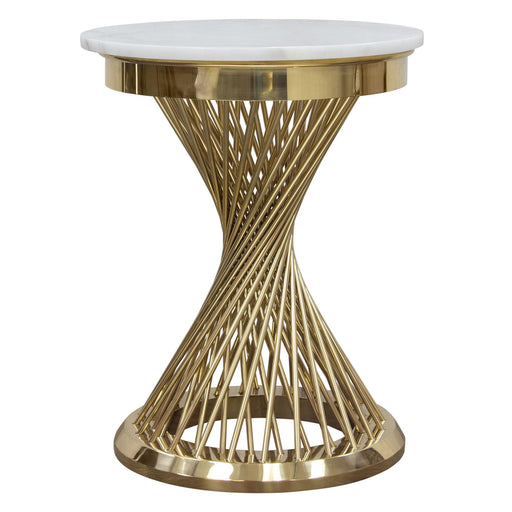Solstice 18" Round End Table with Genuine Marble Top and Polished Gold Spiral Spoked Base by Diamond Sofa - R&R Furniture Gallery (Fountain Valley, CA)