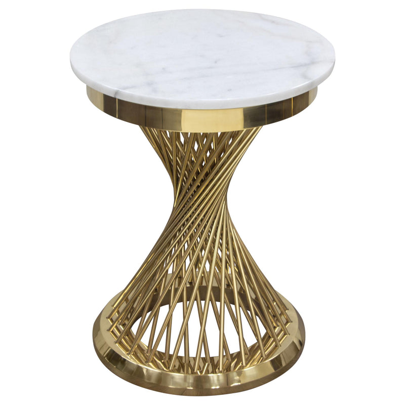 Solstice 18" Round End Table with Genuine Marble Top and Polished Gold Spiral Spoked Base by Diamond Sofa - R&R Furniture Gallery (Fountain Valley, CA)