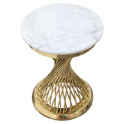 Solstice 18" Round End Table with Genuine Marble Top and Polished Gold Spiral Spoked Base by Diamond Sofa - R&R Furniture Gallery (Fountain Valley, CA)