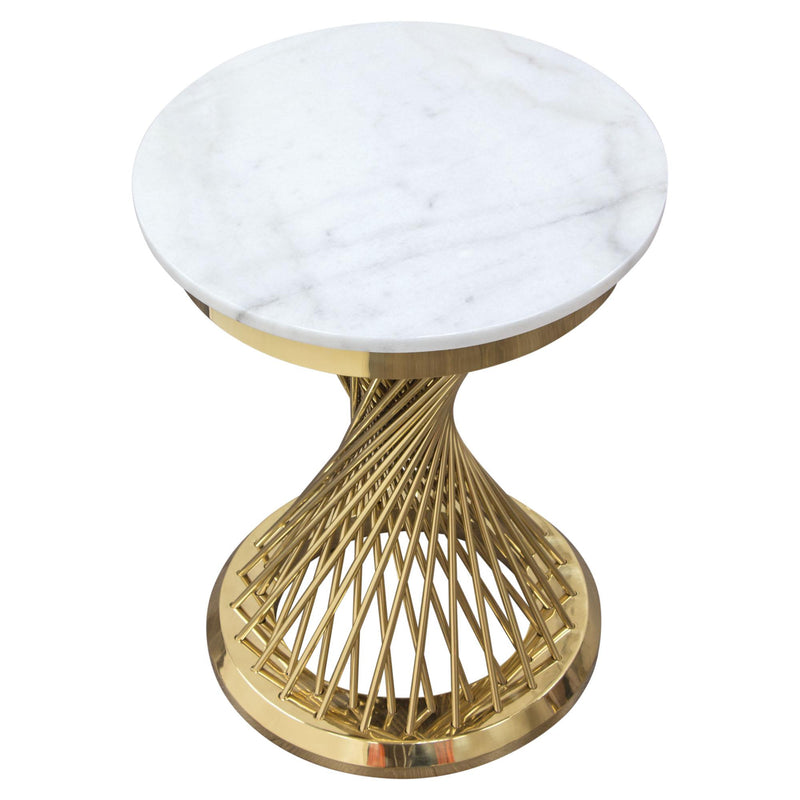 Solstice 18" Round End Table with Genuine Marble Top and Polished Gold Spiral Spoked Base by Diamond Sofa - R&R Furniture Gallery (Fountain Valley, CA)