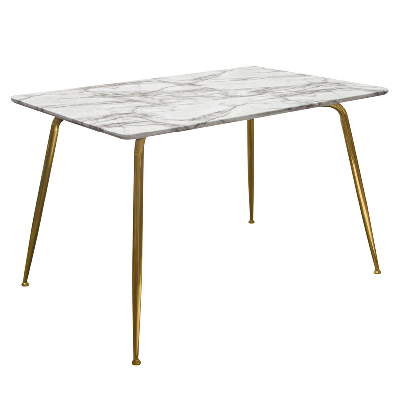 Chance Faux Marble Top Rectangular Dining Table w/ Brushed Gold Metal Legs by Diamond Sofa - R&R Furniture Gallery (Fountain Valley, CA)