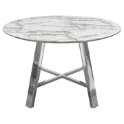 Paris 47" Round Dining Table w/ Faux Marble Top and Chrome Base by Diamond Sofa - R&R Furniture Gallery (Fountain Valley, CA)