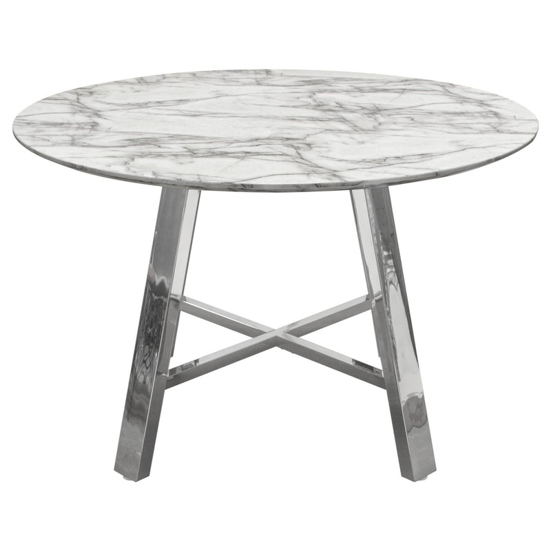 Paris 47" Round Dining Table w/ Faux Marble Top and Chrome Base by Diamond Sofa - R&R Furniture Gallery (Fountain Valley, CA)