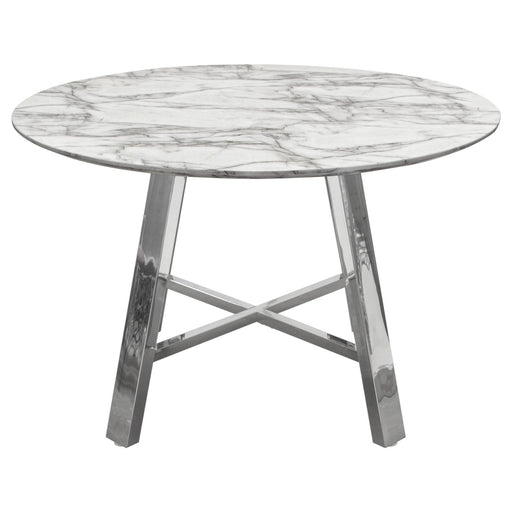 Paris 47" Round Dining Table w/ Faux Marble Top and Chrome Base by Diamond Sofa - R&R Furniture Gallery (Fountain Valley, CA)