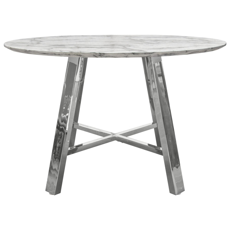 Paris 47" Round Dining Table w/ Faux Marble Top and Chrome Base by Diamond Sofa - R&R Furniture Gallery (Fountain Valley, CA)