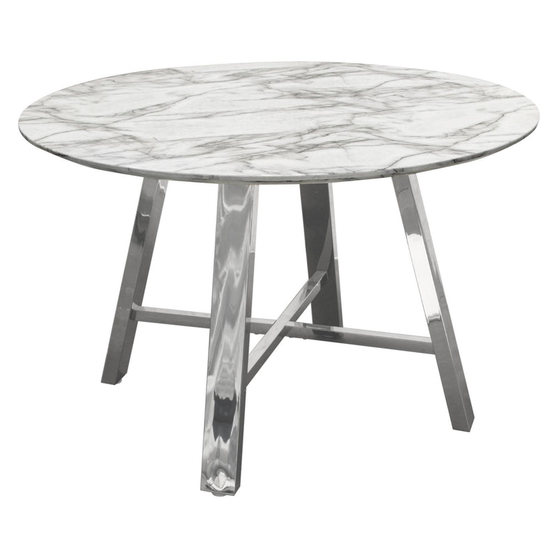 Paris 47" Round Dining Table w/ Faux Marble Top and Chrome Base by Diamond Sofa - R&R Furniture Gallery (Fountain Valley, CA)