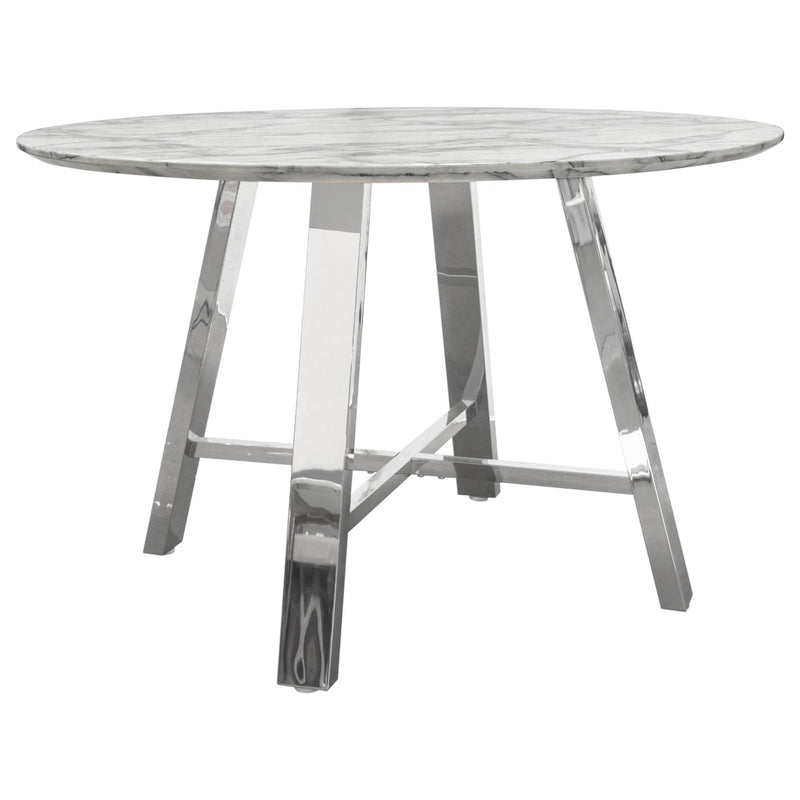 Paris 47" Round Dining Table w/ Faux Marble Top and Chrome Base by Diamond Sofa - R&R Furniture Gallery (Fountain Valley, CA)