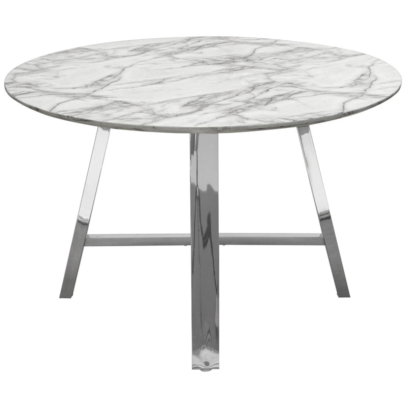 Paris 47" Round Dining Table w/ Faux Marble Top and Chrome Base by Diamond Sofa - R&R Furniture Gallery (Fountain Valley, CA)