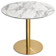 Stella 36" Round Dining Table w/ Faux Marble Top and Brushed Gold Metal Base by Diamond Sofa - R&R Furniture Gallery (Fountain Valley, CA)