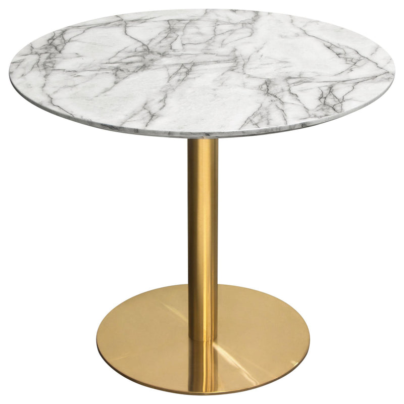 Stella 36" Round Dining Table w/ Faux Marble Top and Brushed Gold Metal Base by Diamond Sofa - R&R Furniture Gallery (Fountain Valley, CA)