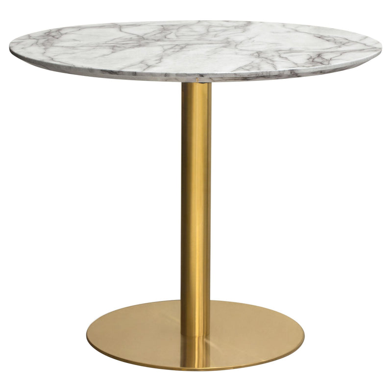 Stella 36" Round Dining Table w/ Faux Marble Top and Brushed Gold Metal Base by Diamond Sofa - R&R Furniture Gallery (Fountain Valley, CA)