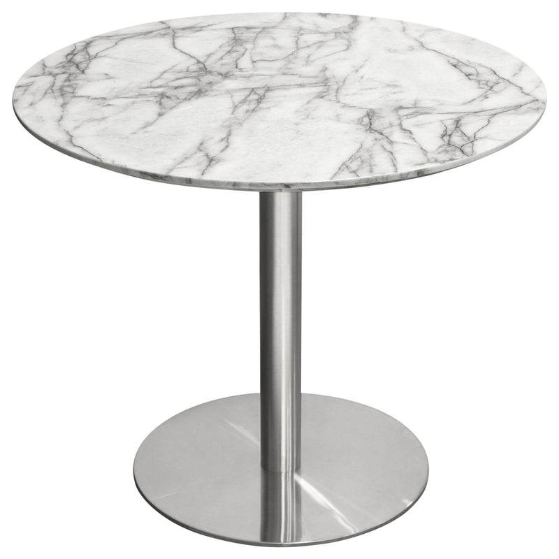 Stella 36" Round Dining Table w/ Faux Marble Top and Brushed Silver Metal Base by Diamond Sofa - R&R Furniture Gallery (Fountain Valley, CA)