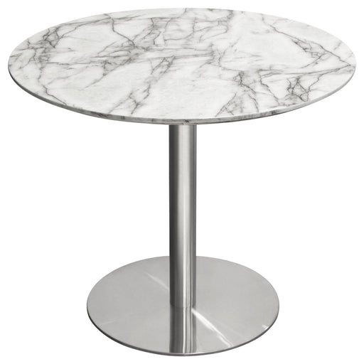Stella 36" Round Dining Table w/ Faux Marble Top and Brushed Silver Metal Base by Diamond Sofa - R&R Furniture Gallery (Fountain Valley, CA)