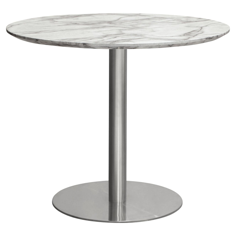 Stella 36" Round Dining Table w/ Faux Marble Top and Brushed Silver Metal Base by Diamond Sofa - R&R Furniture Gallery (Fountain Valley, CA)