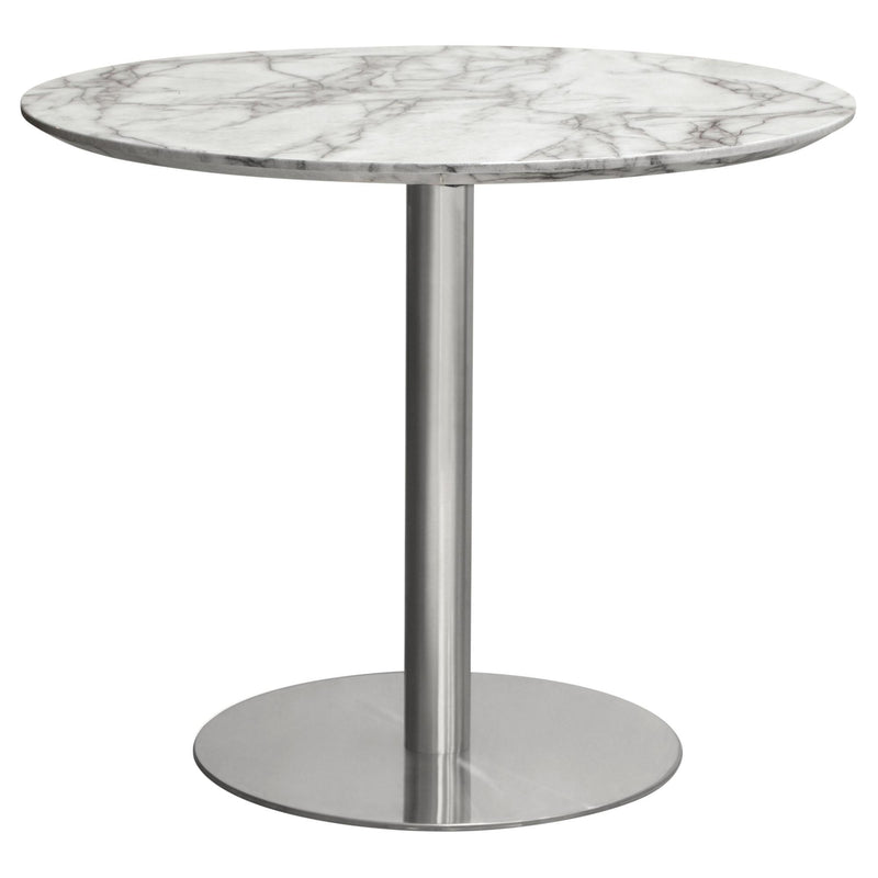 Stella 36" Round Dining Table w/ Faux Marble Top and Brushed Silver Metal Base by Diamond Sofa - R&R Furniture Gallery (Fountain Valley, CA)