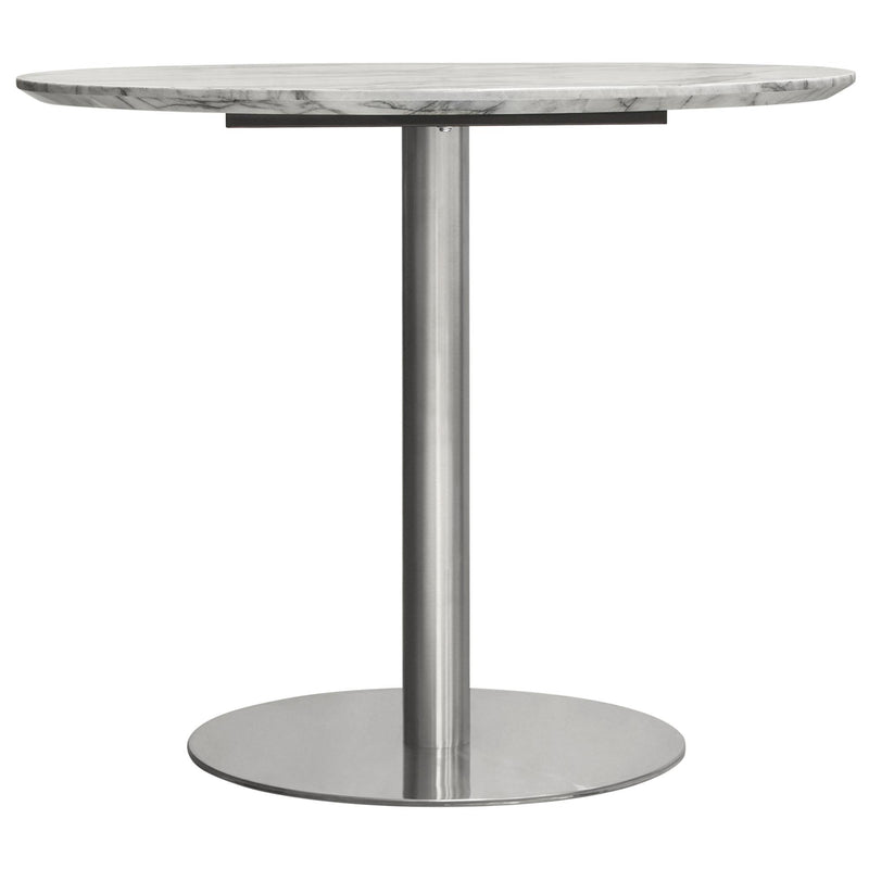 Stella 36" Round Dining Table w/ Faux Marble Top and Brushed Silver Metal Base by Diamond Sofa - R&R Furniture Gallery (Fountain Valley, CA)