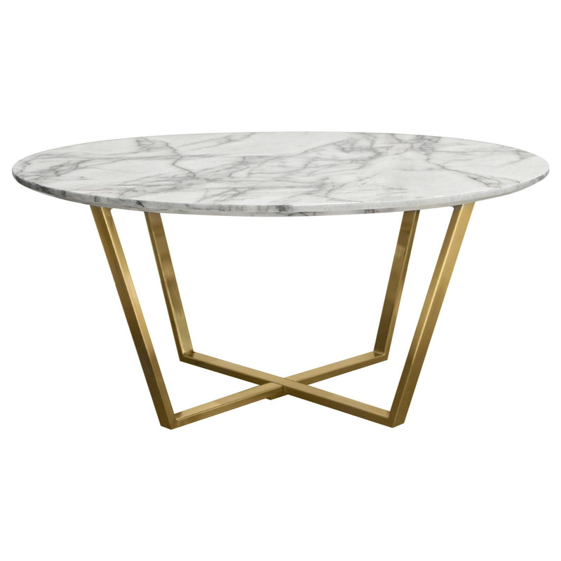 Vida 35" Round Cocktail Table w/ Faux Marble Top and Brushed Gold Metal Frame by Diamond Sofa - R&R Furniture Gallery (Fountain Valley, CA)