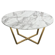 Vida 35" Round Cocktail Table w/ Faux Marble Top and Brushed Gold Metal Frame by Diamond Sofa - R&R Furniture Gallery (Fountain Valley, CA)