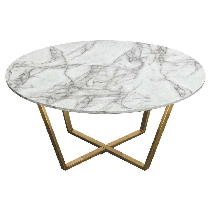 Vida 35" Round Cocktail Table w/ Faux Marble Top and Brushed Gold Metal Frame by Diamond Sofa - R&R Furniture Gallery (Fountain Valley, CA)