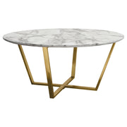 Vida 35" Round Cocktail Table w/ Faux Marble Top and Brushed Gold Metal Frame by Diamond Sofa - R&R Furniture Gallery (Fountain Valley, CA)