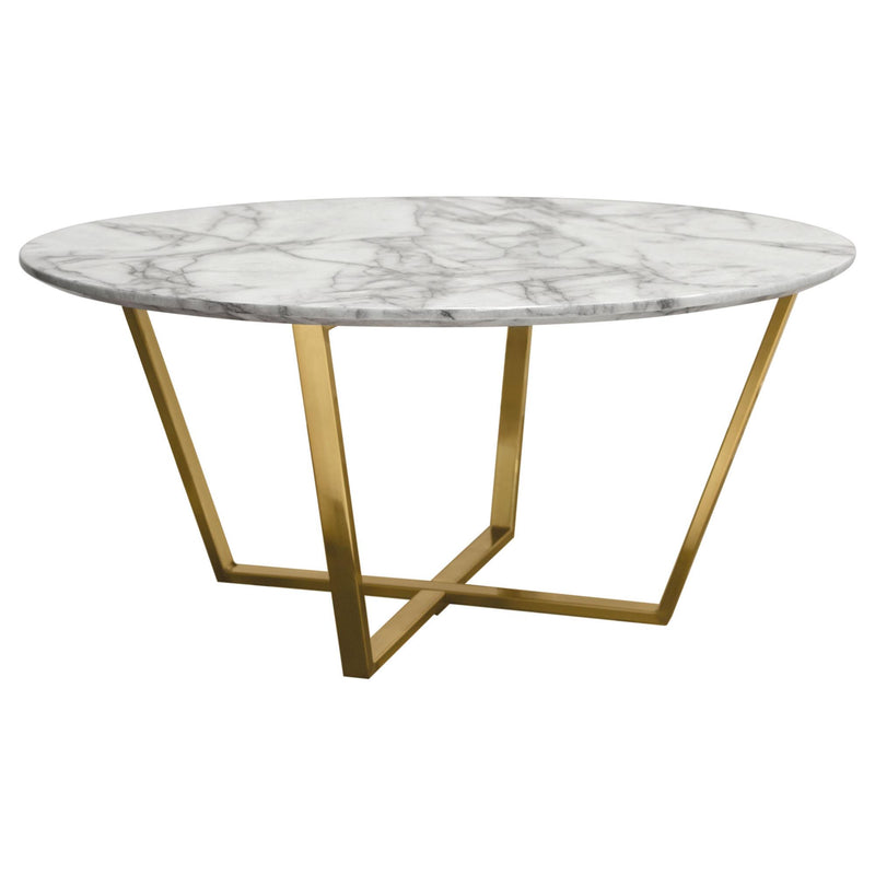 Vida 35" Round Cocktail Table w/ Faux Marble Top and Brushed Gold Metal Frame by Diamond Sofa - R&R Furniture Gallery (Fountain Valley, CA)