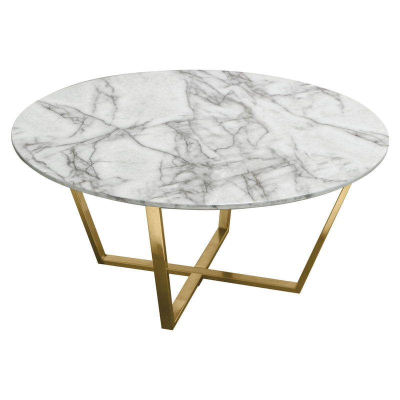 Vida 35" Round Cocktail Table w/ Faux Marble Top and Brushed Gold Metal Frame by Diamond Sofa - R&R Furniture Gallery (Fountain Valley, CA)