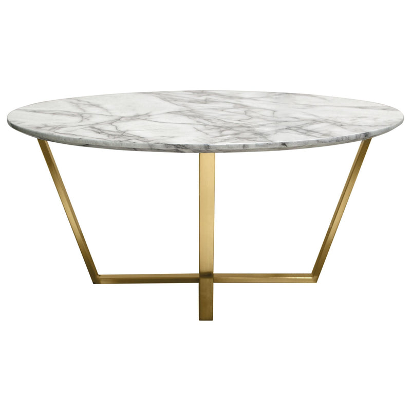 Vida 35" Round Cocktail Table w/ Faux Marble Top and Brushed Gold Metal Frame by Diamond Sofa - R&R Furniture Gallery (Fountain Valley, CA)