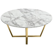 Vida 35" Round Cocktail Table w/ Faux Marble Top and Brushed Gold Metal Frame by Diamond Sofa - R&R Furniture Gallery (Fountain Valley, CA)