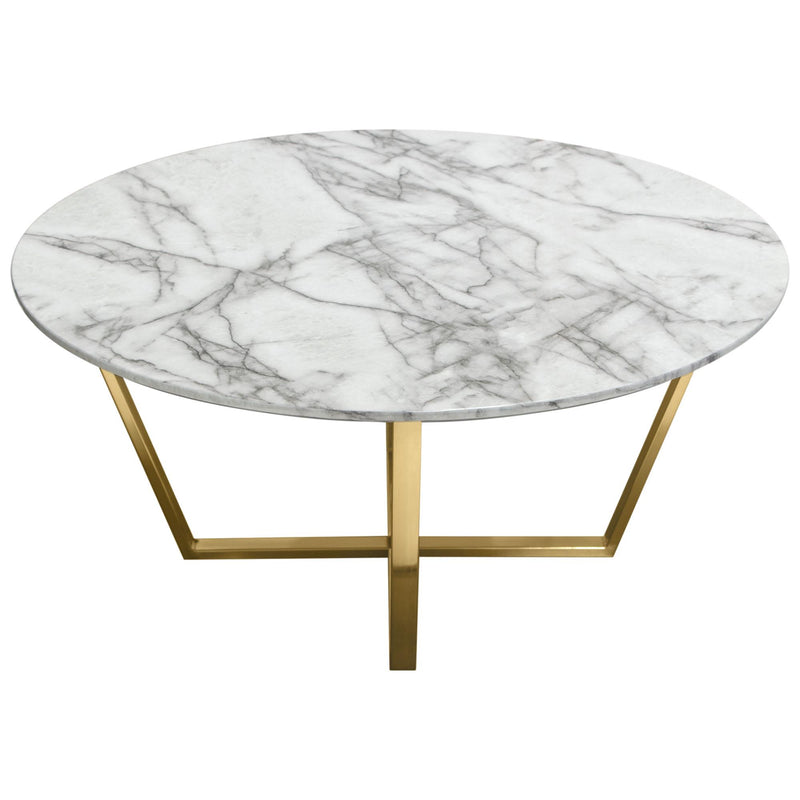 Vida 35" Round Cocktail Table w/ Faux Marble Top and Brushed Gold Metal Frame by Diamond Sofa - R&R Furniture Gallery (Fountain Valley, CA)