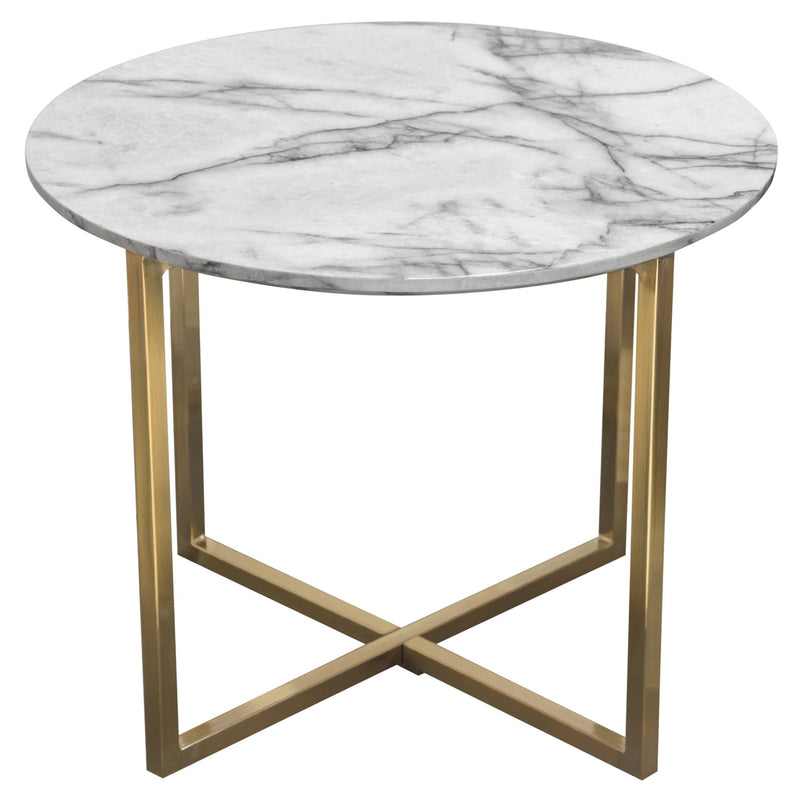 Vida 24" Round End Table w/ Faux Marble Top and Brushed Gold Metal Frame by Diamond Sofa - R&R Furniture Gallery (Fountain Valley, CA)