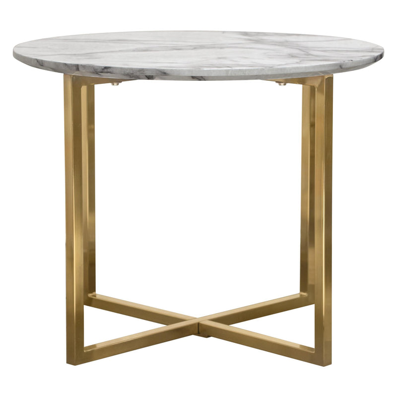 Vida 24" Round End Table w/ Faux Marble Top and Brushed Gold Metal Frame by Diamond Sofa - R&R Furniture Gallery (Fountain Valley, CA)