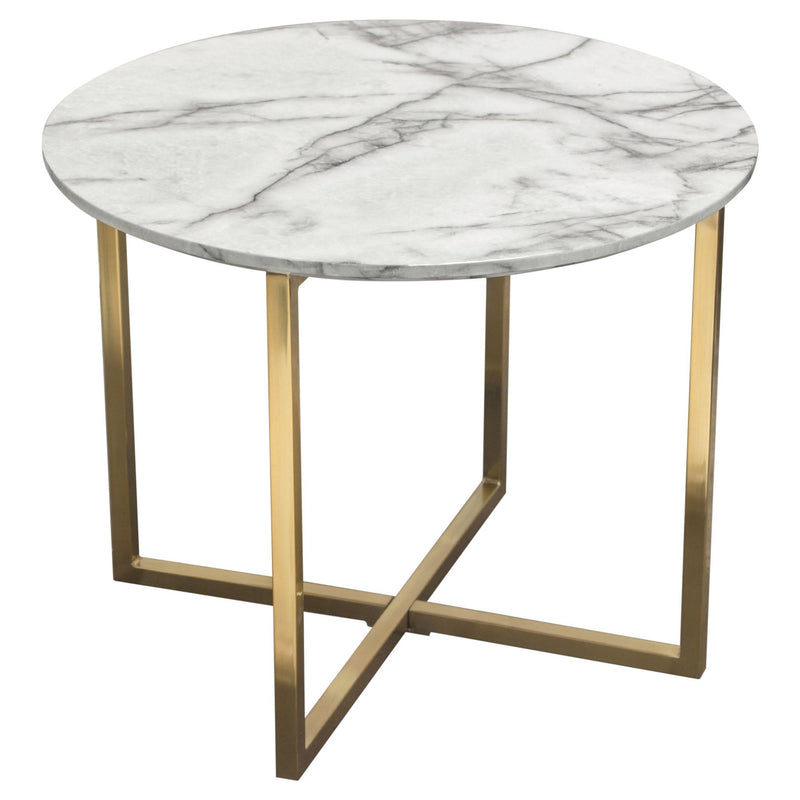 Vida 24" Round End Table w/ Faux Marble Top and Brushed Gold Metal Frame by Diamond Sofa - R&R Furniture Gallery (Fountain Valley, CA)