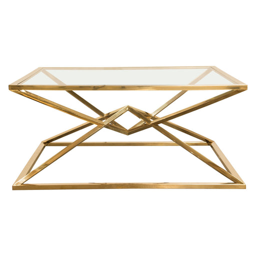 Aria Square Stainless Steel Cocktail Table w/ Polished Gold Finish Base & Clear, Tempered Glass Top by Diamond Sofa - R&R Furniture Gallery (Fountain Valley, CA)