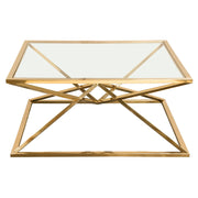 Aria Square Stainless Steel Cocktail Table w/ Polished Gold Finish Base & Clear, Tempered Glass Top by Diamond Sofa - R&R Furniture Gallery (Fountain Valley, CA)