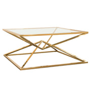 Aria Square Stainless Steel Cocktail Table w/ Polished Gold Finish Base & Clear, Tempered Glass Top by Diamond Sofa - R&R Furniture Gallery (Fountain Valley, CA)
